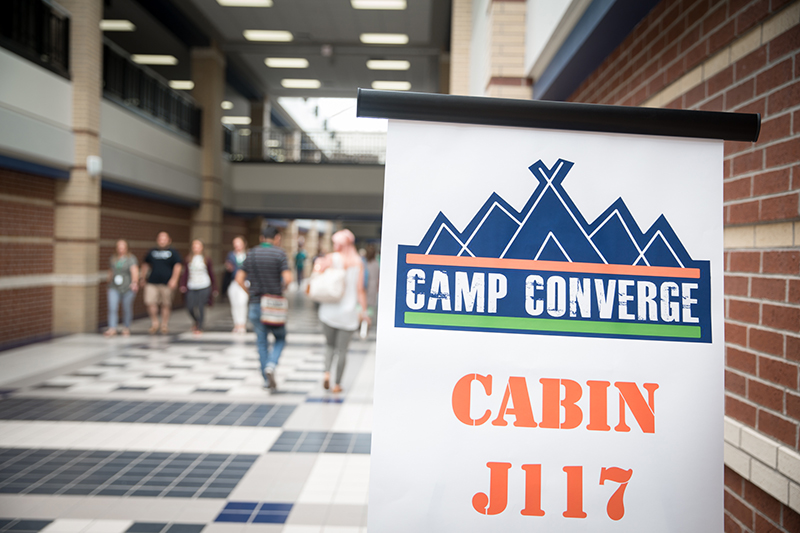 Close up of Camp Converge Breakout Session sign.