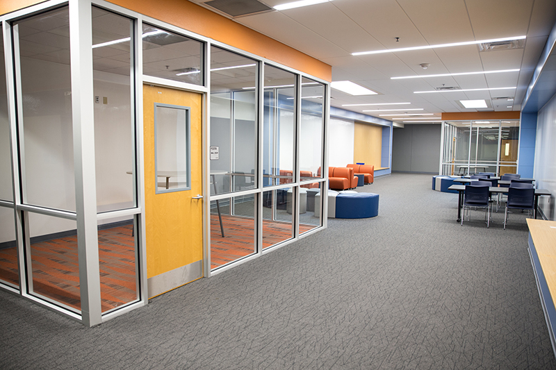 Shot of learning space in carpeted corridor