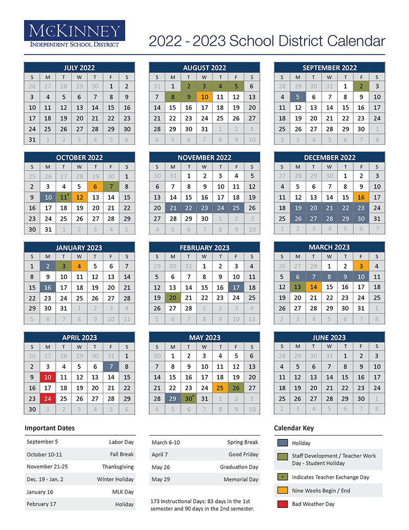 MISD 2022-2023 academic calendar